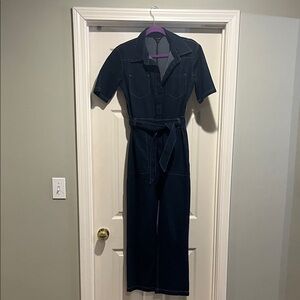 Women’s Dark Blue Denim Jumpsuit with Belt